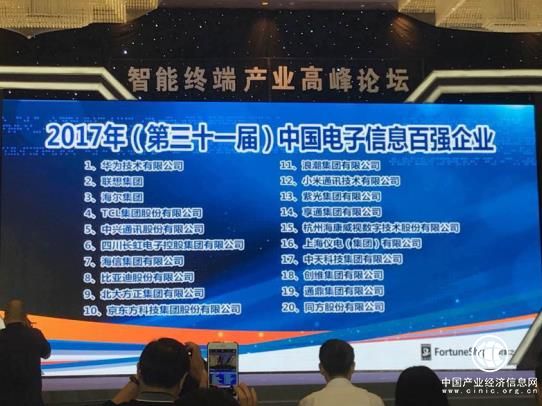 中国电子信息百强企业排名发布 长虹位列第六
