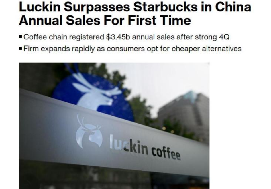 美媒：瑞幸首超星巴克，成中国市场最大咖啡连锁品牌