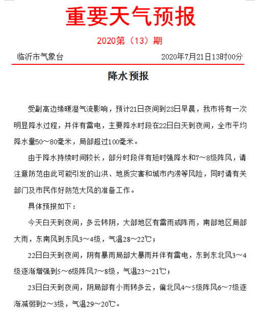 又要下暴雨？没错！临沂市气象台刚刚发布重要天气预报
