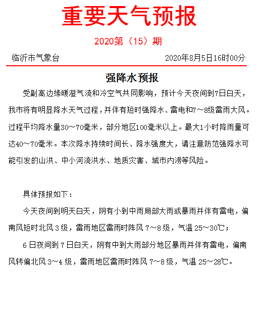 大雨又要来了！临沂刚刚发布强降水预报