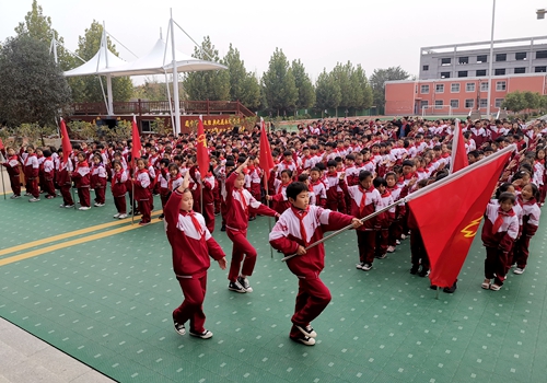 郯城县新村开发区中心小学开展“高举队旗跟党走争做新时代好队员”少先队员入队活动