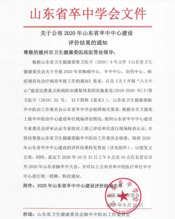 【喜报】德州市中医院卒中中心顺利通过山东省卒中中心建设评审 成为“山东省卒中防治中心建设”单位