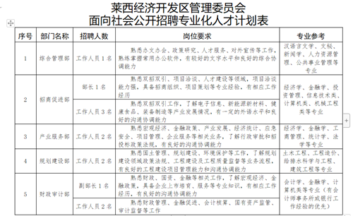 青岛莱西经济开发区管理委员会面向社会公开招聘专业化干部人才公告