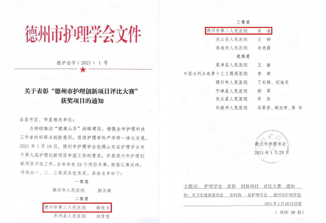 德州市第二人民医院两项护理创新项目在市级大赛中喜获佳绩