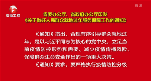 省委办公厅、省政府办公厅印发《关于做好人民群众就地过年服务保障工作的通知》