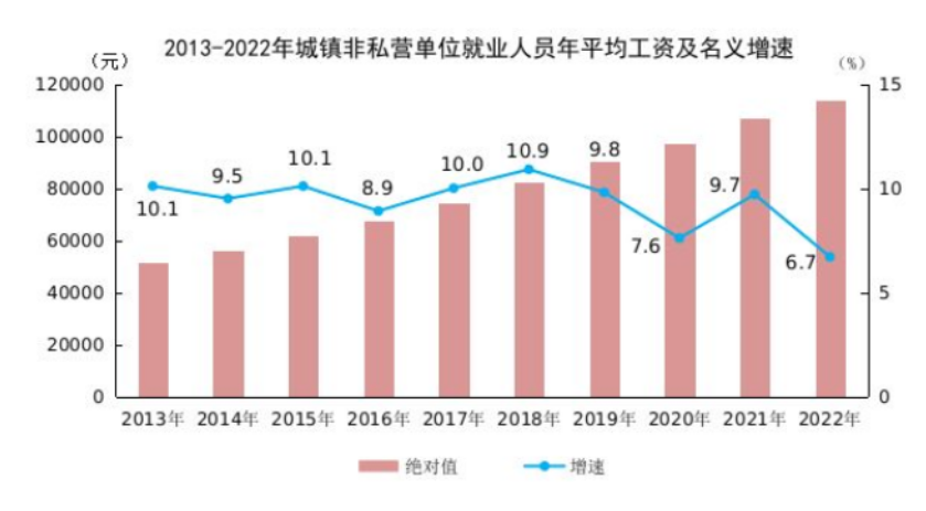2022年城镇非私营单位就业人员年平均工资114029元