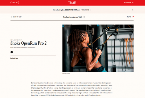 《时代》最佳发明榜揭晓：韶音OpenRun Pro 2成全球唯一上榜开放式耳机
