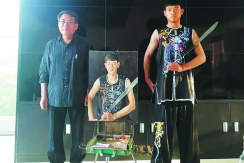 油画家画菏泽：武术氛围浓，城美人更美